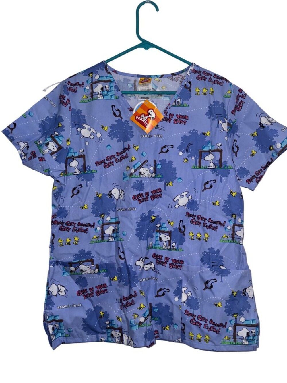 Peanuts Snoopy Scrub Top Cartoon Print M Blue 65% Polyester 35% Cotton